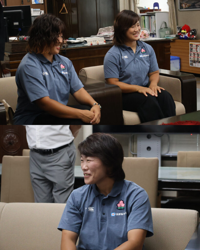 名古屋出身の谷口琴美選手、永田虹歩選手（上部）ヘッドコーチを務める兼松由香様（下部）